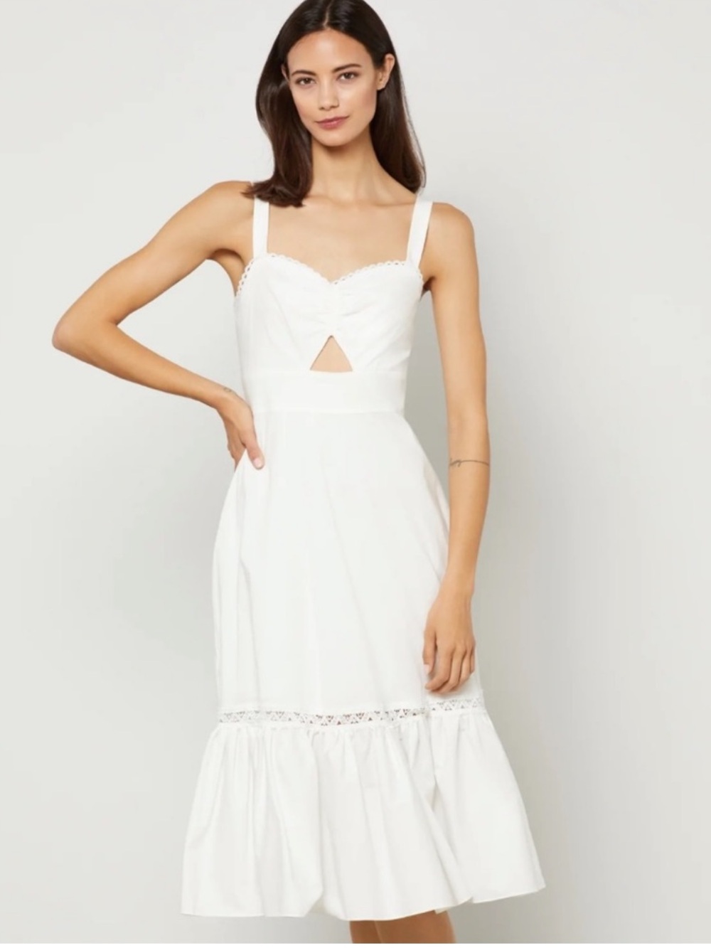 BCBG Max Azria Petra Sundress in White with Cutout and Lace Trim Size 10